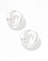 ASOS DESIGN hoop earrings with double molten clicker detail in silver