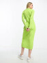 Monki rib knit polo maxi dress in green