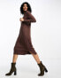 Vila high neck knitted midi jumper dress in brown