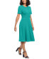 Women's Puff-Sleeve Tab-Detail Fit & Flare Dress