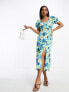 Фото #1 товара Miss Selfridge sweetheart ruched midi dress in oversized blue floral