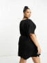 ASOS DESIGN Curve flutter sleeve mini tea dress with buttons in black