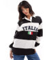 ASOS DESIGN rugby shirt with embroidered italia graphic in mono stripe