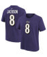ფოტო #1 პროდუქტის Big Boys Lamar Jackson Purple Baltimore Ravens Player Name and Number T-shirt