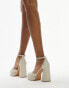 Topshop Daphne round toe heeled shoe in off white croc