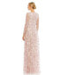 ფოტო #4 პროდუქტის Women's Floral Applique Long Sleeve Illusion Gown