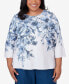 ფოტო #1 პროდუქტის Plus Size Classic Floral Shimmer 3/4 Sleeve Top