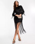 ASOS DESIGN embellished fringe beaded mini dress with beaded hem in black