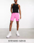 Фото #1 товара ASOS DESIGN tapered fit regular length shorts in bright pink with varsity print - BPINK