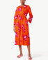 Scoop Midi Dress Women's Orange Floral Cut Out Long Sleeves Shirred Crewneck M