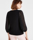 ფოტო #2 პროდუქტის Petite Solid Shirred-Neck Sheer-Sleeve Blouse