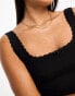 Cotton On pyjama top in rib with lace trim in black