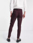 ASOS DESIGN wedding skinny wool mix suit trousers in burgundy herringbone