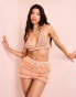 Фото #1 товара ASOS LUXE co-ord pearl embellished knitted crochet bralet in apricot