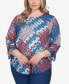 Фото #1 товара Plus Size Mixed Bohemian Geo Patchwork Top with Bell Sleeves