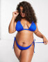 Фото #4 товара South Beach Curve Exclusive crinkle triangle bikini top in blue