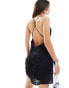 Edited texured low back mini dress in black