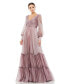 ფოტო #1 პროდუქტის Women's Faux Wrap Illusion Bishop Sleeve Tiered Gown