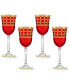 Фото #1 товара Deep Red Colored White Wine Goblet with Gold-Tone Rings, Set of 4
