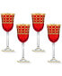 Deep Red Colored White Wine Goblet with Gold-Tone Rings, Set of 4