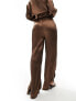 In The Style satin wide leg trouser co-ord in chocolate