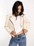 Фото #1 товара Mango faux leather biker jacket in beige