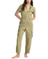 ფოტო #1 პროდუქტის Women's Belted Short-Sleeve Denim Jumpsuit