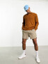 ASOS DESIGN – Leichter, gerippter Oversize-Pullover in Braun mit eingekerbtem Ausschnitt