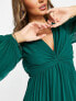 Фото #5 товара ASOS DESIGN pleated bodice plunge neck midi dress in forest green