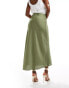 Vila satin maxi skirt in oil green