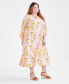 Plus Size Floral-Print Tiered Linen-Blend 3/4-Sleeve Dress, Created for Macy's Arles Floral Pink, 1X - фото #3