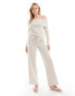 Pieces ribbed jersey trouser co-ord in beige stripe