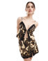 Miss Selfridge satin tie front cami top in animal print