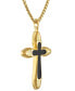 ფოტო #2 პროდუქტის Men's Icon Black Agate Cross Pendant Necklace in 14k Gold-Plated Sterling Silver, 24" + 2" extender