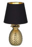 Tischlampe Keramik Gold, Stoff Schwarz