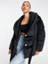 Missguided velvet shawl collar puffer jacket in black