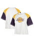 ფოტო #1 პროდუქტის Women's Cream Distressed Los Angeles Lakers Premier Raglan Cropped T-shirt
