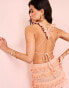 Фото #4 товара ASOS LUXE co-ord pearl embellished knitted crochet bralet in apricot