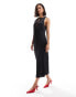 Фото #2 товара Vila satin tie neck sleeveless midi dress in black