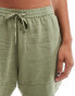 Фото #5 товара Mango linen mix drawstring relaxed shorts in khaki