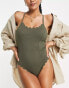 Accessorize scallop edge swimsuit in khaki