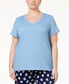 ფოტო #1 პროდუქტის Womens Plus size Sleepwell Solid S/S V-Neck T-Shirt with Temperature Regulating Technology