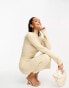 Pretty Lavish high neck ribbed knit midaxi dress in beige