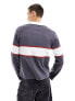 Reclaimed Vintage long sleeve polo top with print in navy