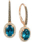 ფოტო #1 პროდუქტის Deep Sea Blue Topaz (2-5/8 ct. t.w.) & Diamond (3/8 ct. t.w.) Halo Drop Earrings in 14k Rose Gold