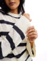 Фото #2 товара Pretty Lavish stripe knit jumper co-ord in cream and navy