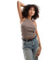 Фото #2 товара ONLY halter neck light weight knitted top in light brown