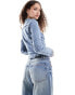 Фото #2 товара Monki fitted zip front denim jacket in mid blue