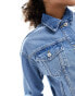 New Look cropped denim jacket in mid blue