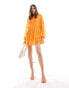 ASOS DESIGN chiffon smock mini shirt dress in tangerine Оранжевый, 34 - фото #4